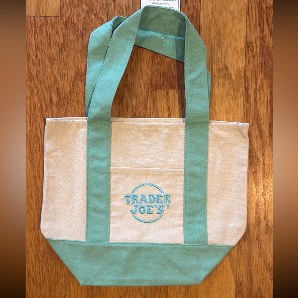 Pink Trader Joe’s Mini Pastel Green Canvas Tote Bag 2025/2026 BNWT